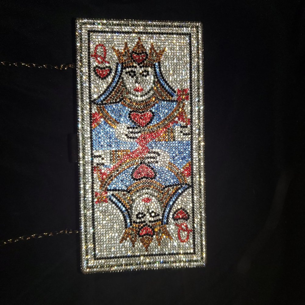 QUEEN OF HEARTS RHINESTONE SEQUIN HANDBAG CLUTCH PURSE